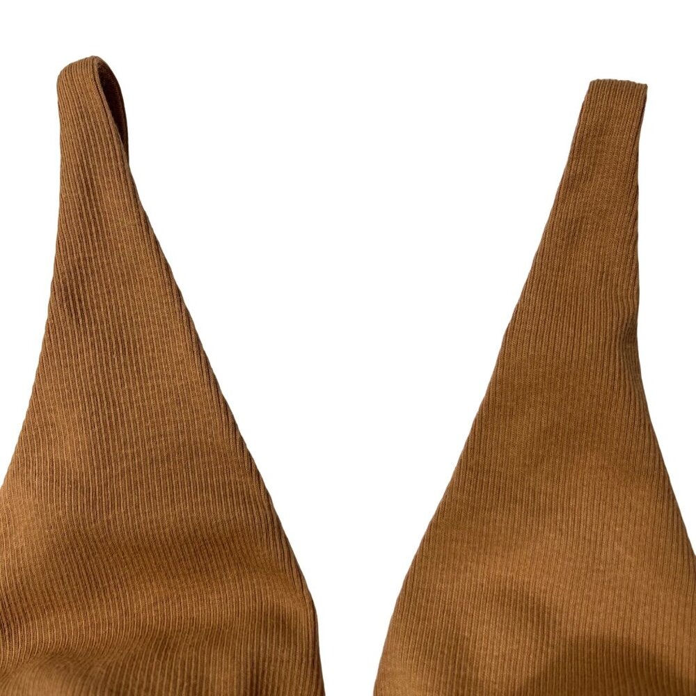 SKIMS Cotton Rib Plunge Bralette Camel Womens XXS - Picture 5 of 12